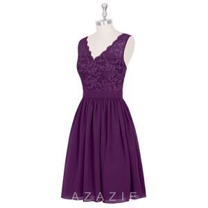 Azazie Purple Chiffon Dress NWT$139 Sz 6 34-27-37 Bridesmaid Formal Knee Length